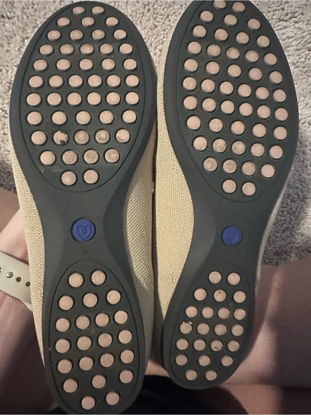Rothy's Beige Slip-On Loafers with Blue Accent